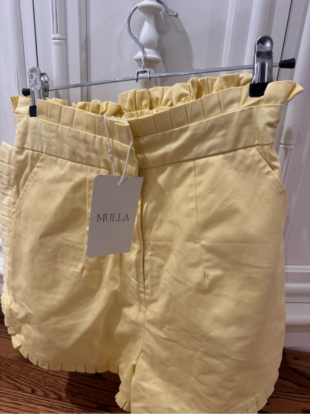 MULLA Yellow Pleated Paperbag Waist Shorts Ruffle Detail NWT